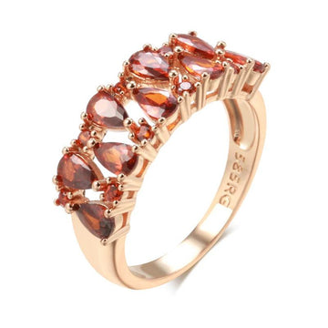 Gorgeous Trend 14K Filled Rose Gold Full Red AAA Zircon Crystals Paved Width Ring For Women - Fine Jewellery